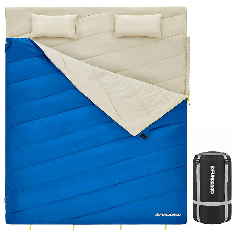 FUNDANGO 3 in 1 Double Sleeping Bag Oversized Lightweight with Pillows for Camping Adult 3 Season 39.2 F 62.6 F Blue