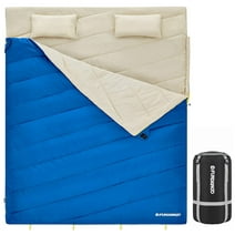 FUNDANGO 3-in-1 Double Sleeping Bag Oversized Lightweight with 2 Pillows for 3 Season Camping Adult 39.2°F-62.6°F Blue