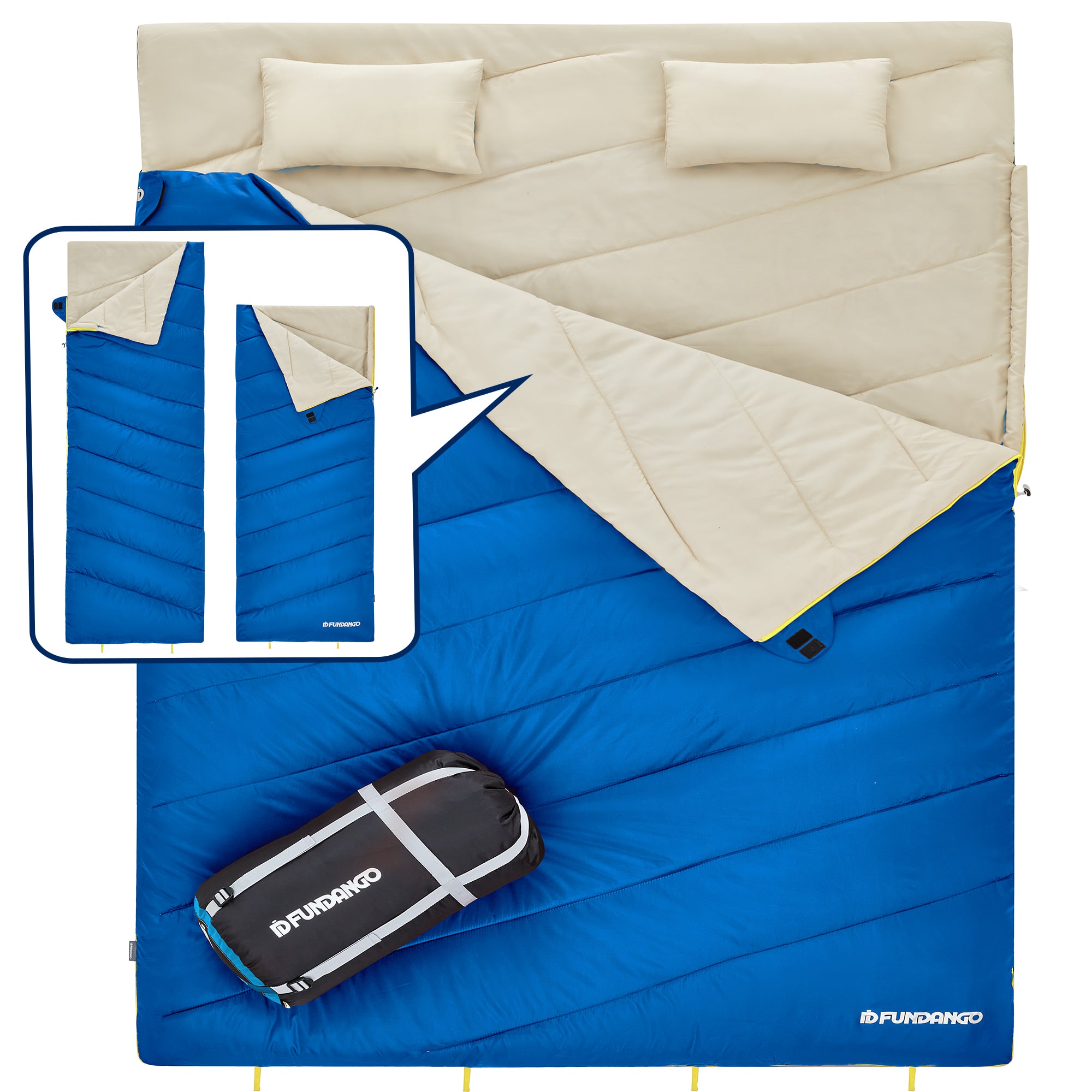FUNDANGO 3in1 Sleeping Bag for Adult 3 Season Oversize Camping