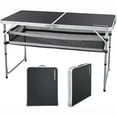 thumbnail image 1 of FUNDANGO Black Portable Folding Card Table with Adjustable Mesh Storage Bag 2.7ft Card Table for Camping, Travel, Outdoor Folding Card Table with Handle, 47.2"*23.6"*27.5", Black, 1 of 10