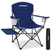 FUNDANGO Camping Chairs with Side Table Outdoor Padded Camping Chair for Adults with Armrest Cup Holder and Pocket Supports 300 lbs Blue