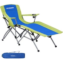 FUNDANGO Folding Polyester Camping Lounge Chair with Footrest for Outdoor for Adult, Blue/Beige