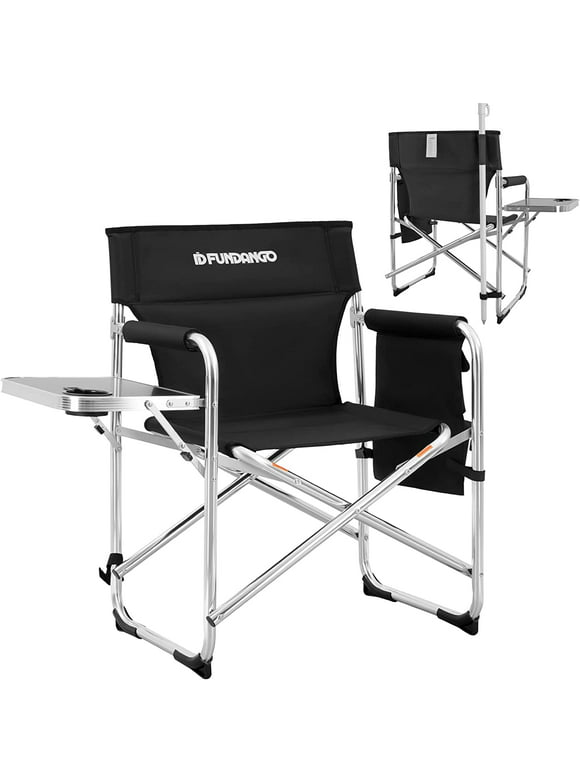 FUNDANGO Heavy Duty Folding Camping Director Chair for Adults, Supports to 264lbs,Black