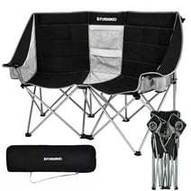 FUNDANGO Loveseat Camping Chair Portable Double Chair for 2 Person Oversized Outdoor Folding Sofa Chair Support up to 440lbs Black/Grey
