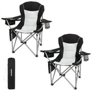 FUNDANGO 2 Pack  Camping Chairs  Oversized Heavy Duty  Folding Chair with Cooler Bag for Outdoor Fishing  Sports