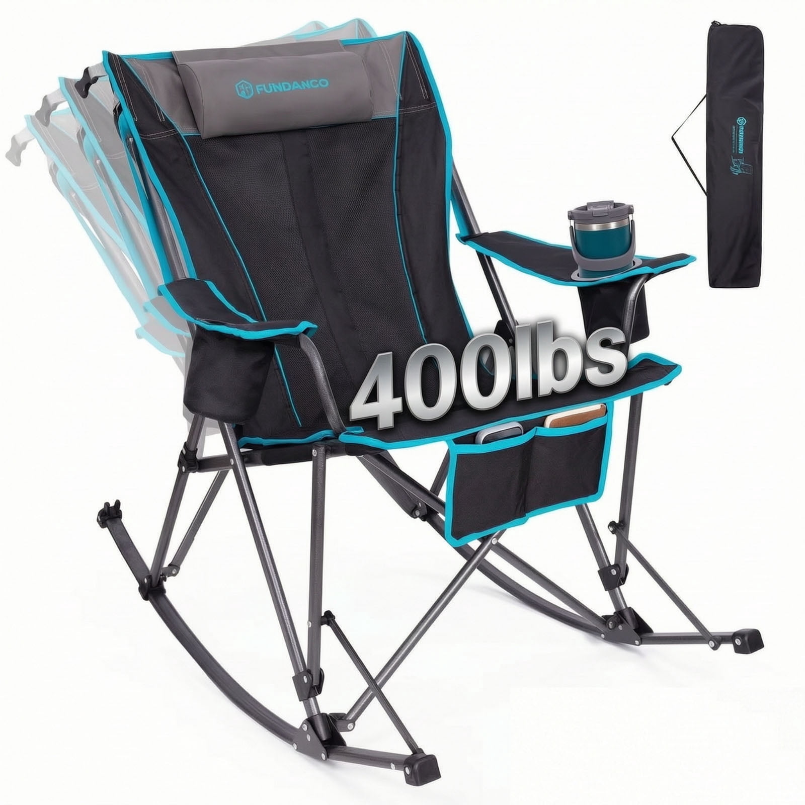 GCI Outdoor RoadTrip Rocker Foldable Rocking Camp Chair, Blue