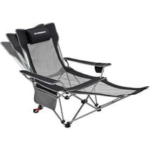 FUNDANGO Reclining Camping Chair 3-Position Adjustable Folding Lounge Chairs with Footrest for Adult Support 300lbs Black