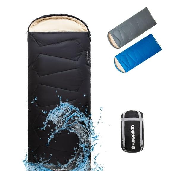 FUNDANGO One Person Black Camping Sleeping Bags for Adults Teens 87"*30" Compact Black Sleeping Bags for Backpacking, Hiking & Camping with Compression Sack, 39.2°F-62.6°F, 2.5lbs, Black