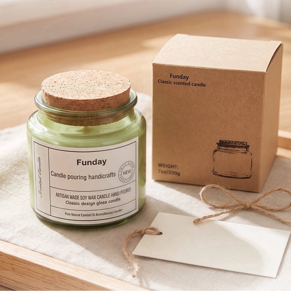 FUNDAY Classic Style Cork Cover Scented Soy Wax Candle, Essential Oil Aromatherapy Candle, Suitable for Home Decoration and as a Gift