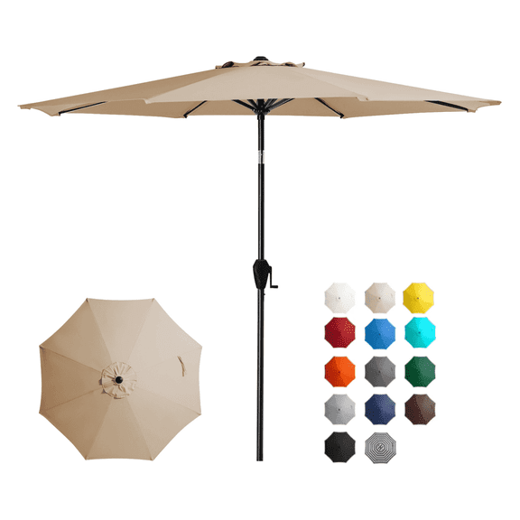 FUNDAZE 10FT Market Patio Umbrella with Push-Button Tilt and Crank Elevator, UV-Shield Canopy Ideal for Backyard, Poolside, Deck & Patio Dining, Beige