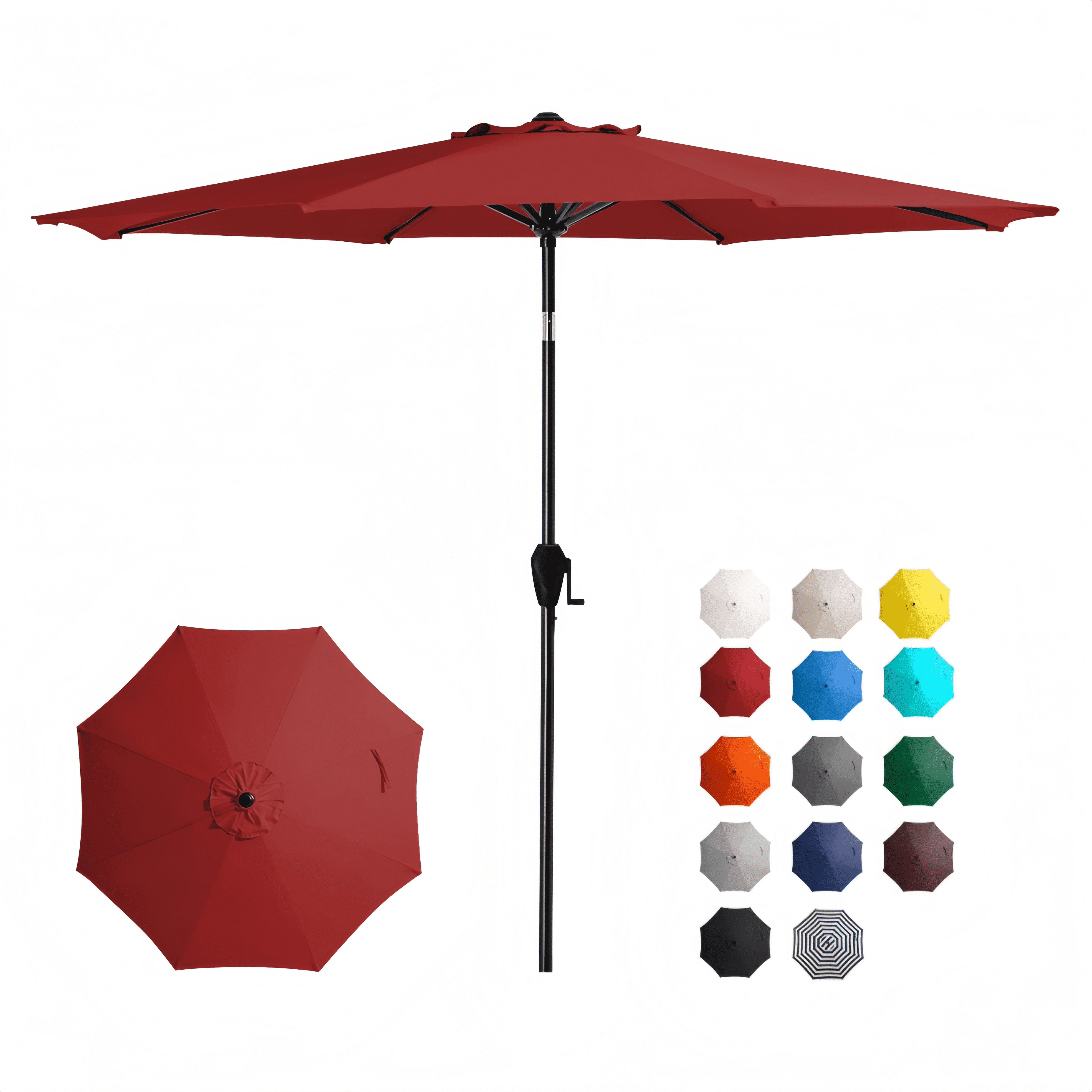 bright red patio umbrella 9ft Motorized Market with Remote & Optional Base, 9FT(Base Not Included) / Beige The polyester fabric effectively blocks UV rays FUNDAZE 10FT Market Patio Umbrella