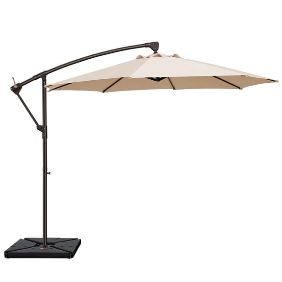 FUNDAZE 10ft 360° Rotating Hanging Offset Patio Umbrella with Tilt for Deck & Backyard, Base Sold Separately,Beige