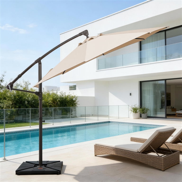 10 patio umbrella tilt FT Umbrella, 3 Tier Outdoor Table with 8 Sturdy Glass Fiber Ribs and Push Button Tilt, Outdoor Patio Umbrellas for Market Pool Garden Backyard, 1.5" Pole, Champagne ( canopy provide reliable coverage for everyday outdoor use SunVilla 10' Auto-Tilt Market Umbrella,