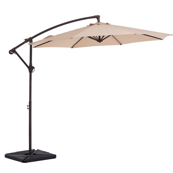 FUNDAZE 10ft Heavy Duty Patio Umbrella with Base - Hanging Cantilever Offset Umbrella, Commercial Grade for Deck, Backyard, Garden,Beige