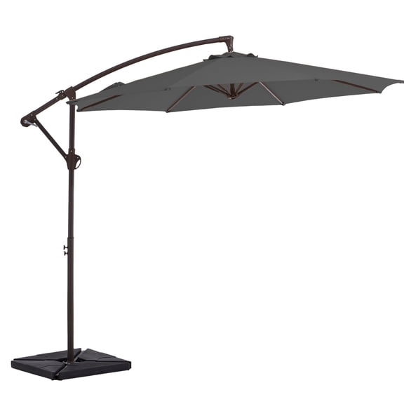FUNDAZE 10ft Heavy Duty Patio Umbrella with Base - Hanging Cantilever Offset Umbrella, Commercial Grade for Deck, Backyard, Garden,Gray