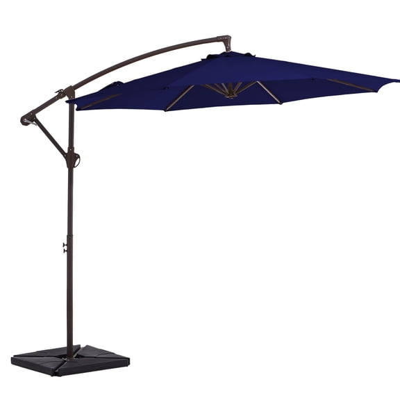 FUNDAZE 10ft Heavy Duty Patio Umbrella with Base - Hanging Cantilever Offset Umbrella, Commercial Grade for Deck, Backyard, Garden,Navy Blue