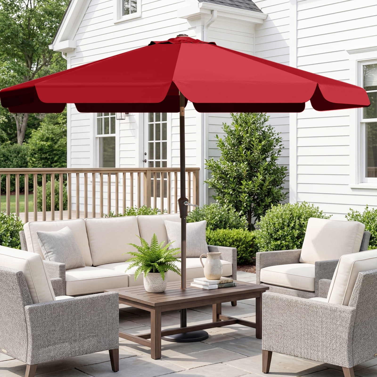 bronze brown small patio table with umbrella hole Patiojoy 35.4" Patio Square Dining Table Cast Aluminum Umbrella Hole All-Weather Outdoor