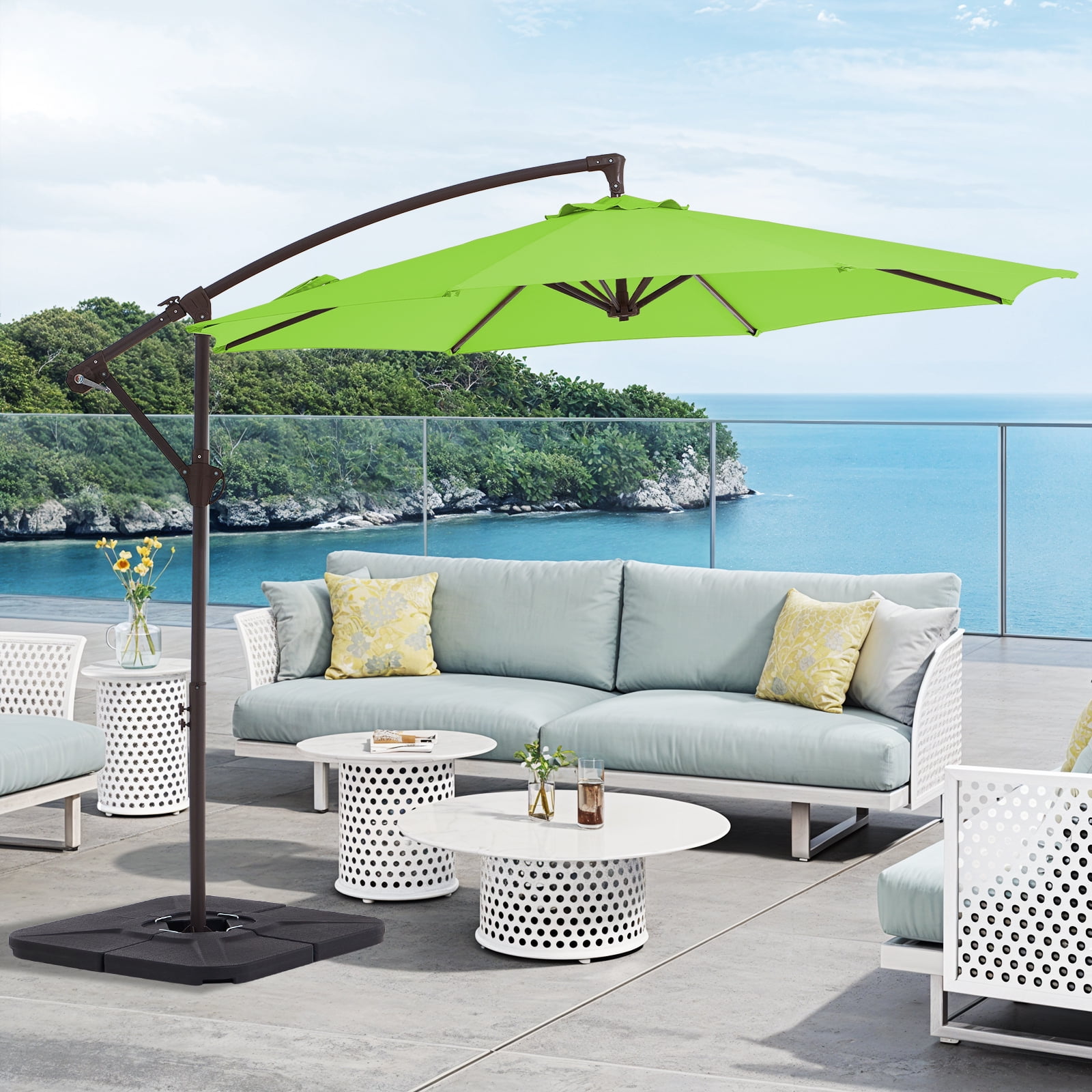 10 ft tiltable cantilever patio umbrella FUNDAZE 10ft Patio Umbrella, Hanging Cantilever Offset Outdoor Umbrella  with Tilting for Deck Backyard, Base Sold Separately,Apple Green
