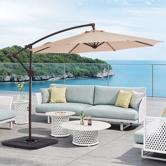 FUNDAZE 10ft Patio Umbrella, Hanging Cantilever Offset Outdoor Umbrella with Tilting for Deck Backyard, Base Sold Separately,Beige