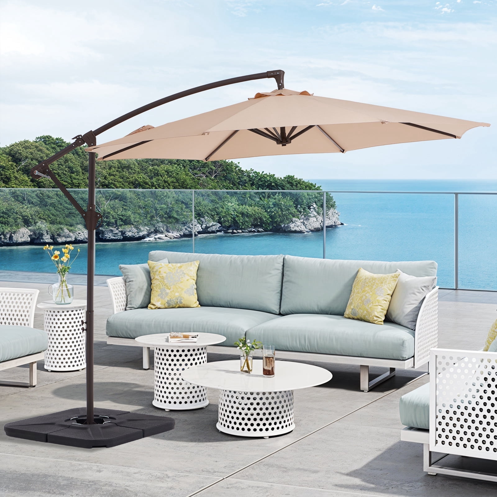 angled patio umbrellas ABCCANOPY Cantilever Umbrella Double Top with 360 Rotation Beige / 10FT keep cool and enjoy your outdoor seating area Comment UMBRELLA for a link