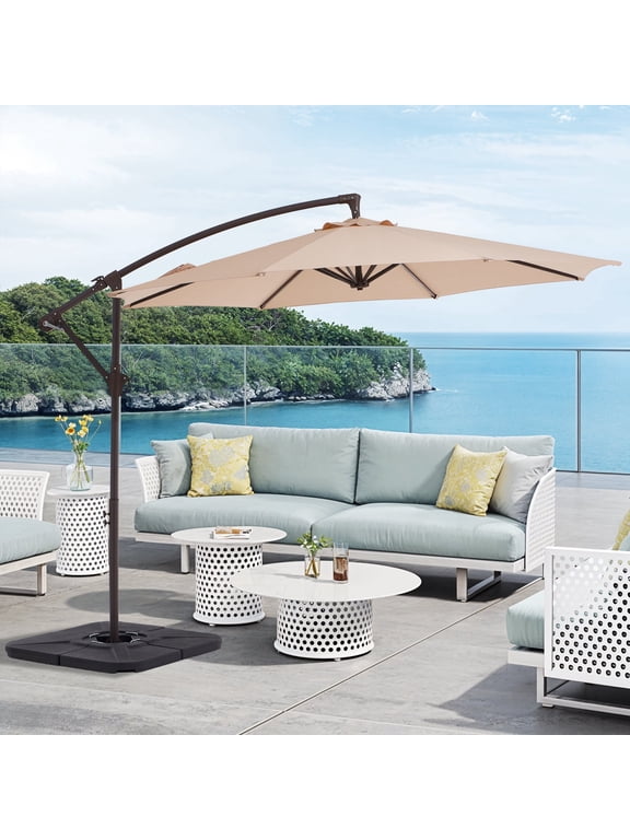 10ft Patio Umbrella, Hanging Cantilever Offset Outdoor Umbrella with Tilting for Deck Backyard, Base Sold Separately,Beige