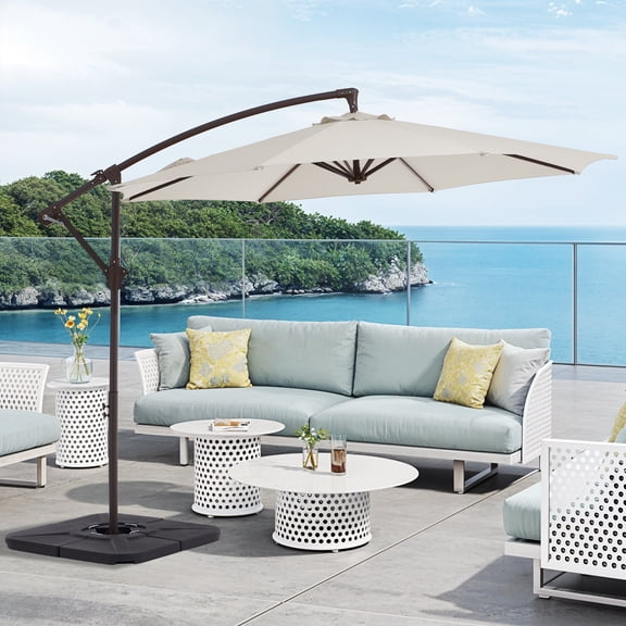 FUNDAZE 10ft Patio Umbrella, Hanging Cantilever Offset Outdoor Umbrella with Tilting for Deck Backyard, Base Sold Separately,Off-white