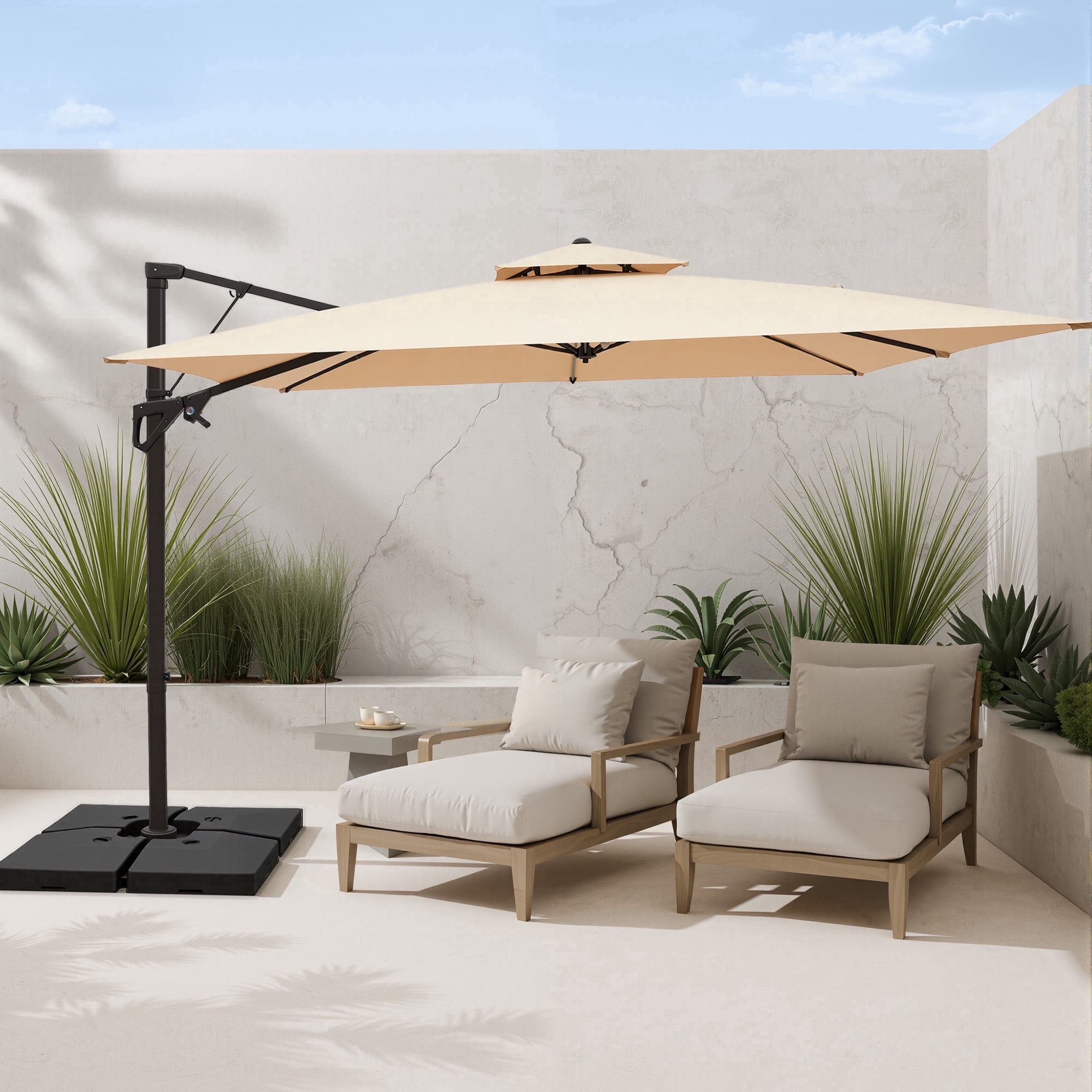 FUNDAZE 10x10ft Cantilever Patio Umbrella with Cross Base & Cover, Waterproof UV Resistant for Garden Poolside Cafe & Deck, Beige