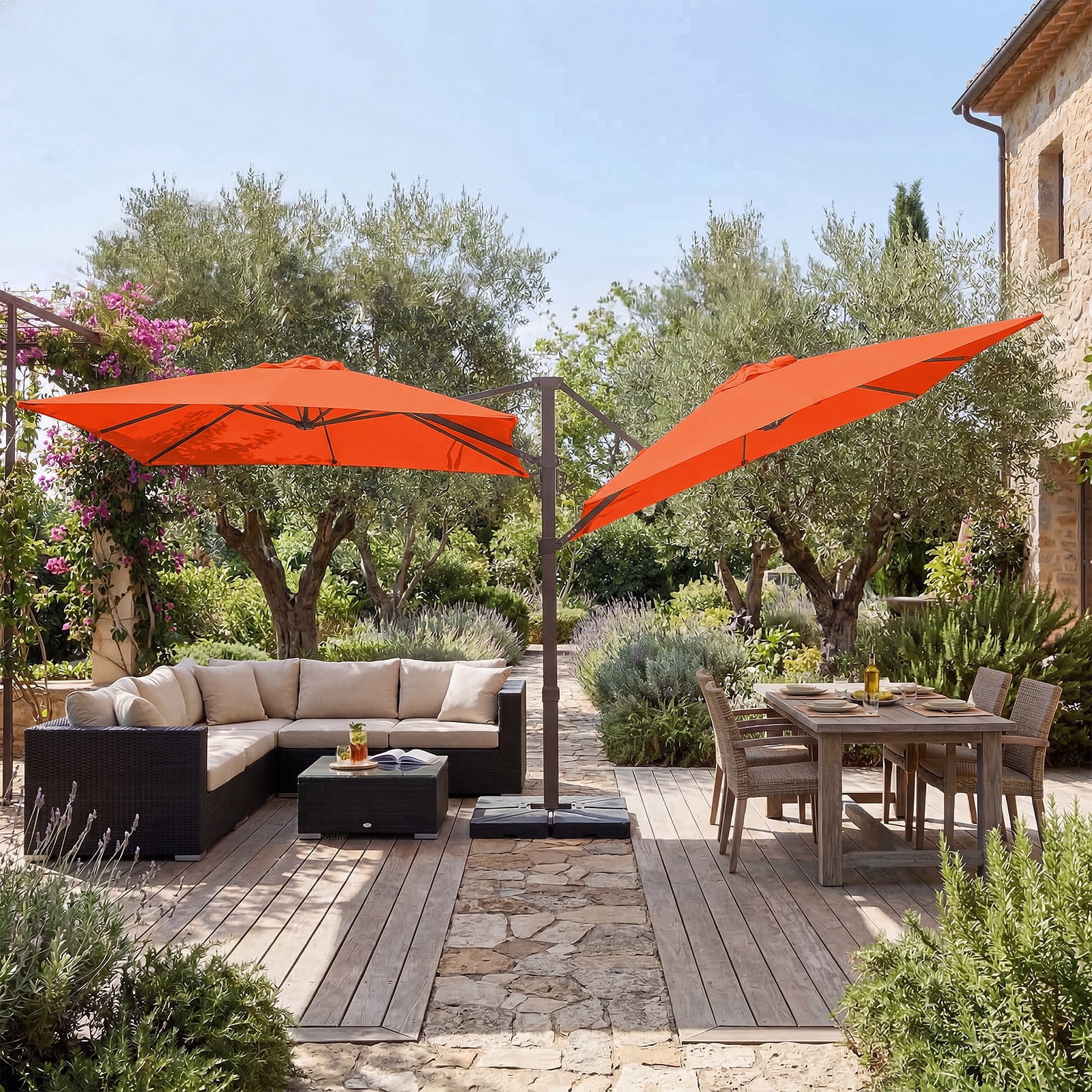 double canopy patio umbrella ABCCANOPY Cantilever Top Round Umbrella Burgundy / 9FT The aluminum 15 Feet Double-Sided Large Coverage