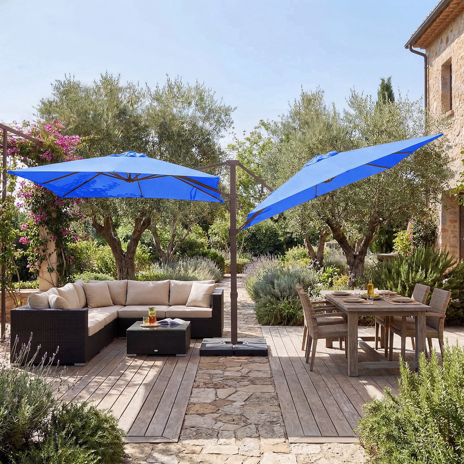 double cantilever patio umbrella 13x10 ft Aluminum - Top TRIANGULAR STRUCTURE AND METAL FRAME ABCCANOPY Cantilever Patio Umbrella Double