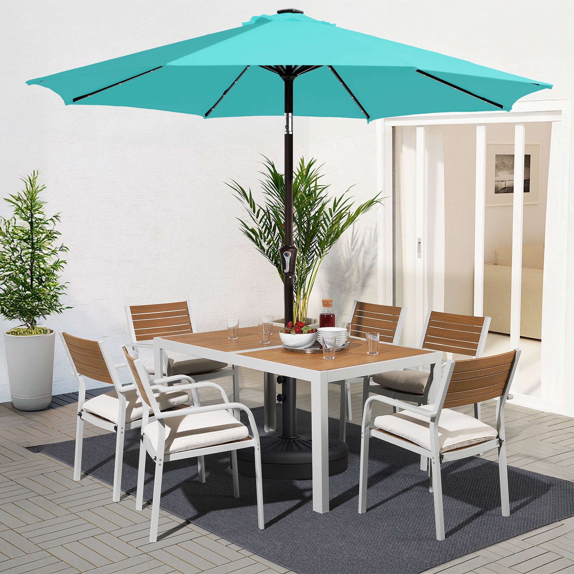 11 ft led solar patio umbrella tilt Yescom 11FT 3 Tier UV70+ Powered with Crank Top Patio Umbrella TheLAShop 11 ft 3-Tiered Tilting