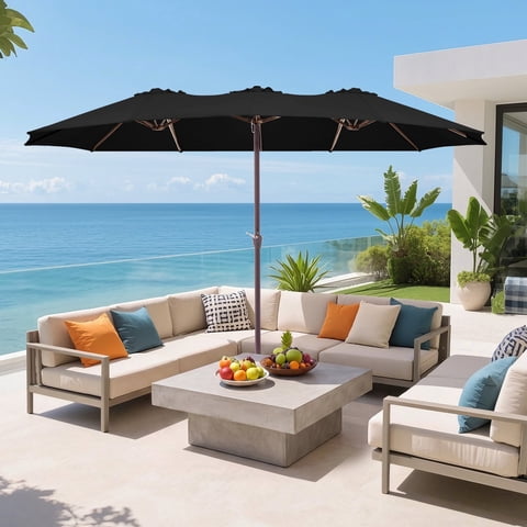 FUNDAZE 15ft Double-Sided Patio Umbrella Large Outdoor Cantilever Umbrella with Crank, Rectangular Sun Shade for Poolside Deck Garden,Black