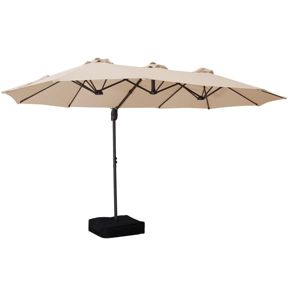 FUNDAZE 15x9ft Rectangle Market Patio Umbrella Double-Sided Cantilever Offset Outdoor Umbrella with Crank and Base Included for Backyard Pool Deck Garden, Beige