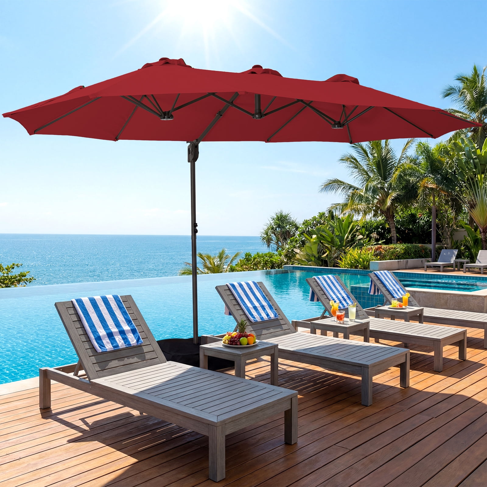 double offset patio umbrella FUNDAZE 15x9ft Rectangle Market Patio Umbrella Double-Sided Cantilever  Offset Outdoor Umbrella with Crank and Base Included for Backyard Pool Deck