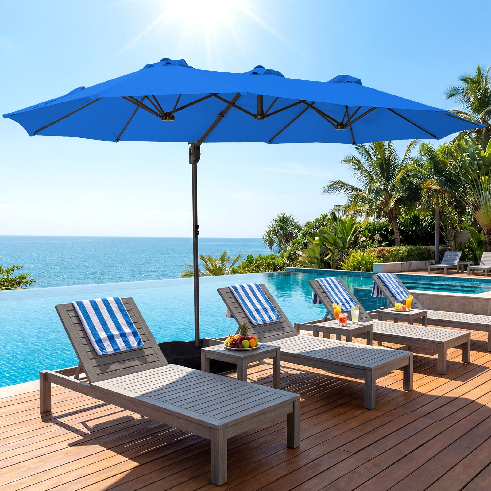 double offset patio umbrella FUNDAZE 15x9ft Rectangle Market Patio Umbrella Double-Sided Cantilever  Offset Outdoor Umbrella with Crank and Base Included for Backyard Pool Deck  Garden,Royal Blue