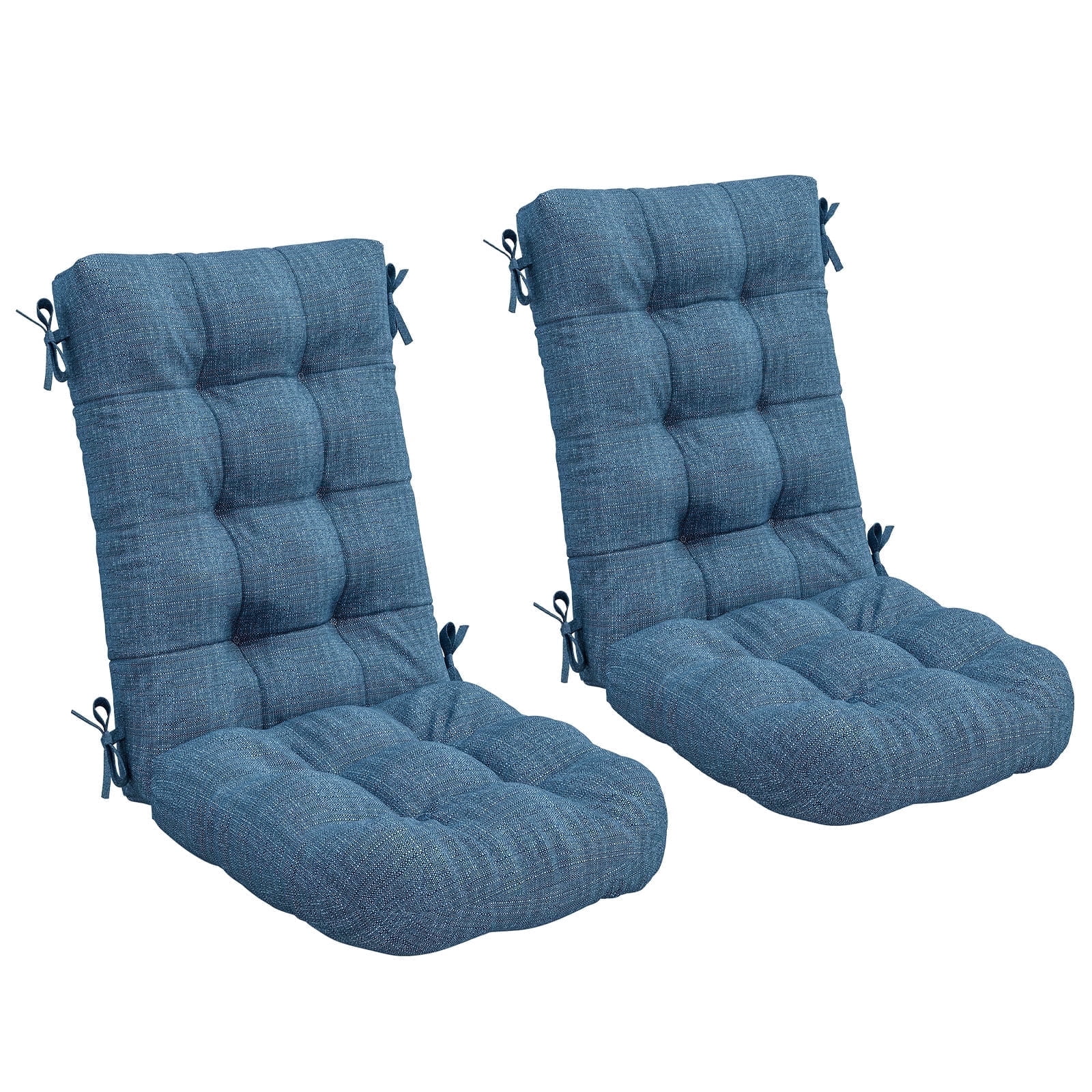 FUNDAZE Outdoor Chair Cushion, 47"L x 19.9"W 2 Piece Cushion W/ Ties for Indoor Outdoor Rocking Chairs, Dark Blue