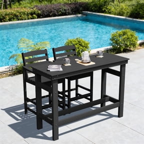 FUNDAZE 3-Piece Outdoor Bar Set - HDPE Weatherproof Ergonomic Bar Table & 2 Ergonomic Bar Height Stools for Patio, Backyard, Poolside, Black
