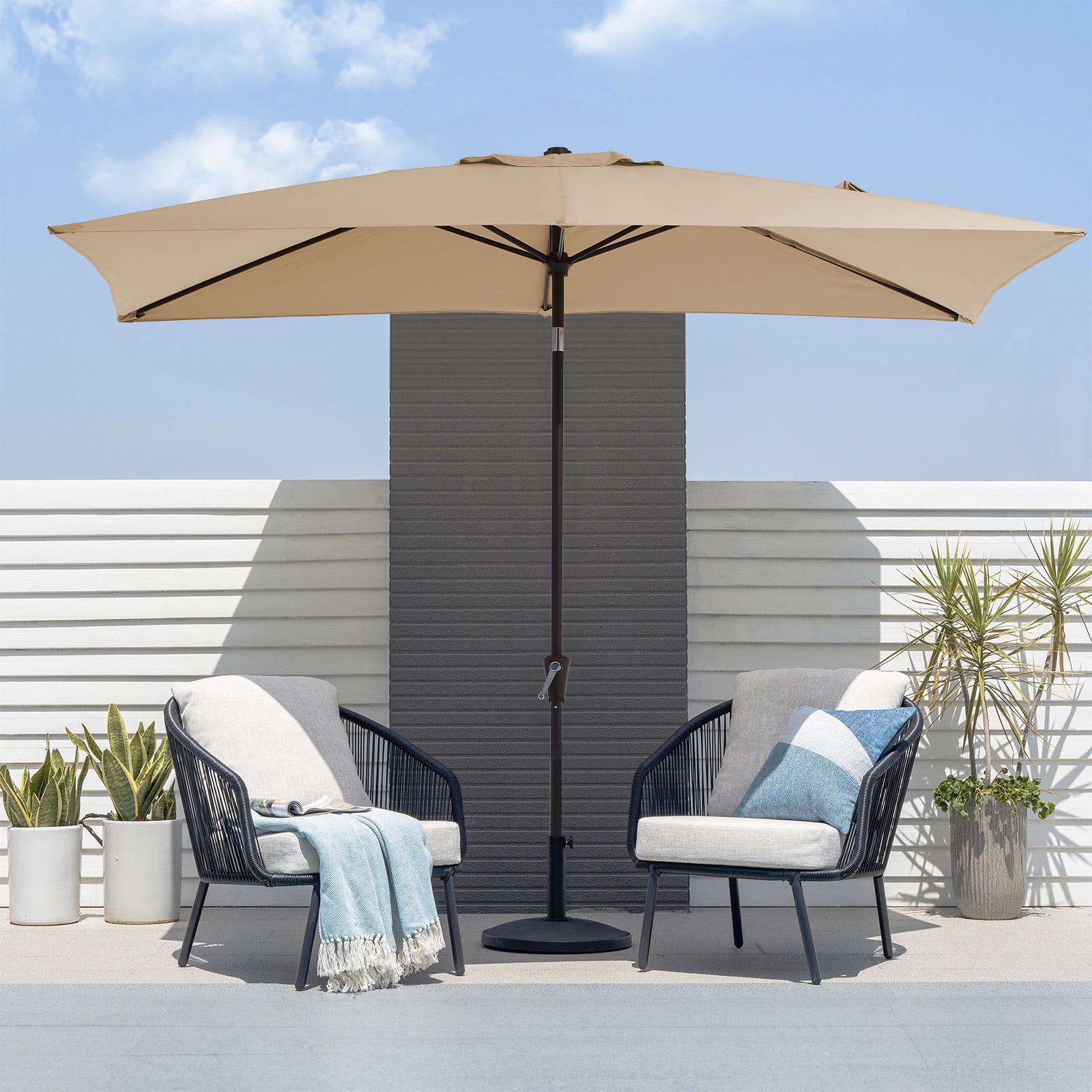 FUNDAZE 6.5' x 10' Rectangular Patio Umbrella w/ Crank, 8 Sturdy Ribs ...