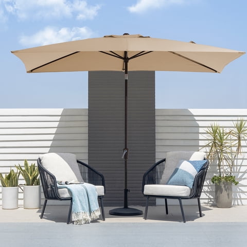 FUNDAZE 6.5' x 10' Rectangular Patio Umbrella w/ Crank, 8 Sturdy Ribs, Outdoor Shade for Chair Table Deck Garden Patio Poolside Balcony Backyard, Beige