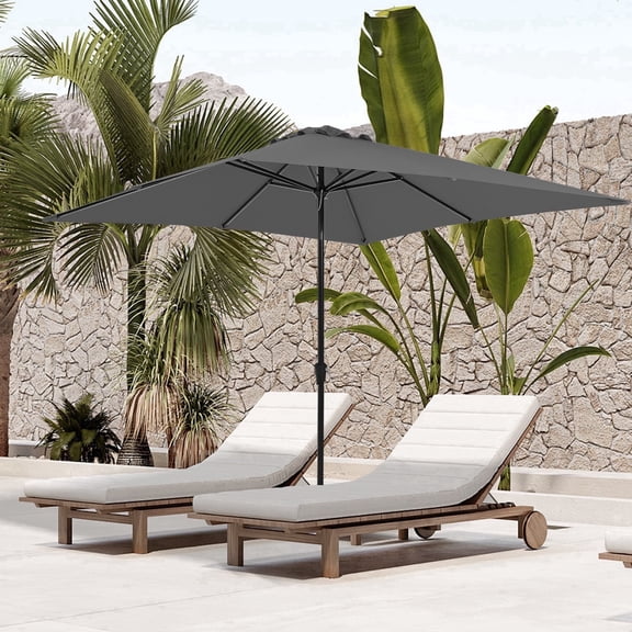 FUNDAZE 6.5' x 10' Rectangular Patio Umbrella w/ Crank, 8 Sturdy Ribs, Outdoor Shade for Chair Table Deck Garden Patio Poolside Balcony Backyard, Charcoal Gray