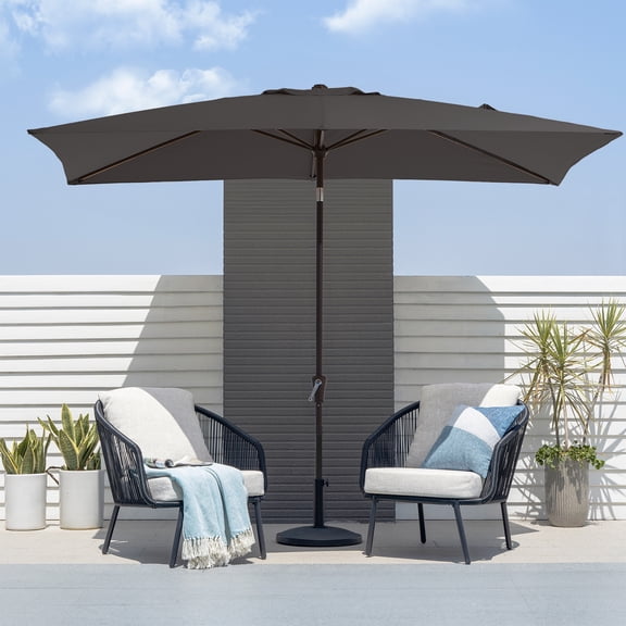 FUNDAZE 6.5' x 10' Rectangular Patio Umbrella w/ Crank, 8 Sturdy Ribs, Outdoor Shade for Chair Table Deck Garden Patio Poolside Balcony Backyard, Charcoal Gray