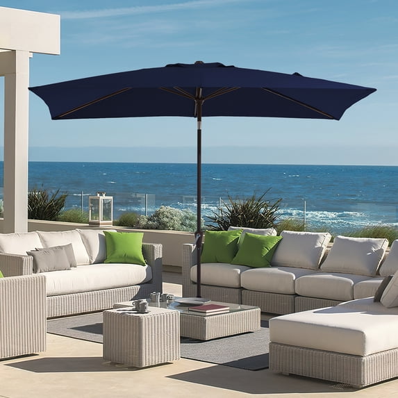 FUNDAZE 6.5' x 10' Rectangular Patio Umbrella w/ Crank, 8 Sturdy Ribs, Outdoor Shade for Chair Table Deck Garden Patio Poolside Balcony Backyard, Navy Blue