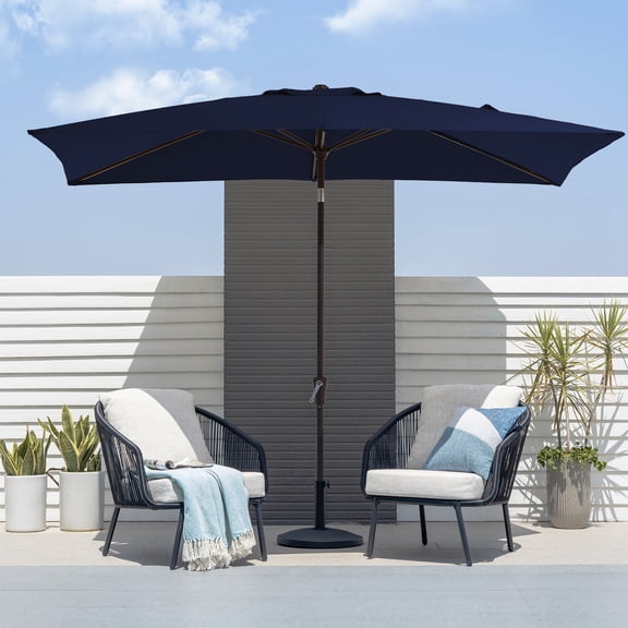 FUNDAZE 6.5' x 10' Rectangular Patio Umbrella w/ Crank, 8 Sturdy Ribs, Outdoor Shade for Chair Table Deck Garden Patio Poolside Balcony Backyard, Navy Blue