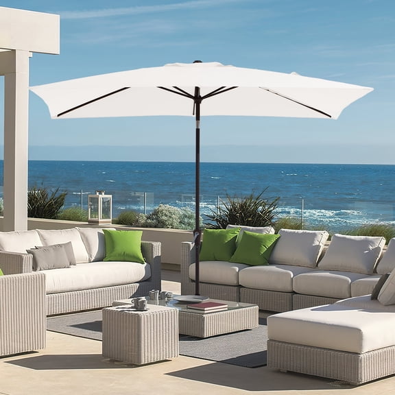 FUNDAZE 6.5' x 10' Rectangular Patio Umbrella w/ Crank, 8 Sturdy Ribs, Outdoor Shade for Chair Table Deck Garden Patio Poolside Balcony Backyard, White