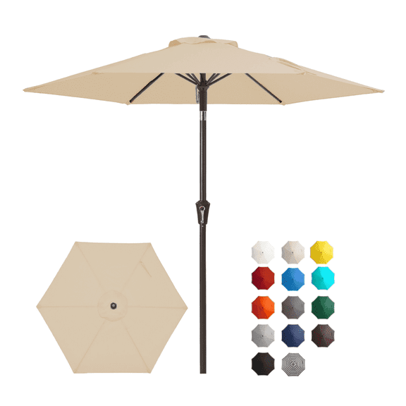 FUNDAZE 7.5' Outdoor Market Patio Umbrella with Push Button Tilt & Crank Lift, UV-Resistant Canopy for Garden, Backyard, Deck, Pool & Patio Dining, Beige