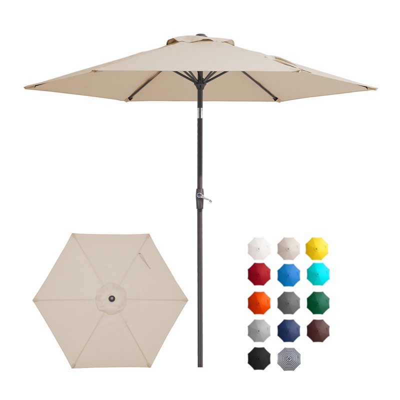 FUNDAZE 7.5' Outdoor Market Patio Umbrella with Push Button Tilt & Crank Lift, UV-Resistant Canopy for Garden, Backyard, Deck, Pool & Patio Dining, Beige
