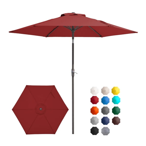 FUNDAZE 7.5' Outdoor Market Patio Umbrella with Push Button Tilt & Crank Lift, UV-Resistant Canopy for Garden, Backyard, Deck, Pool & Patio Dining, Bright Red