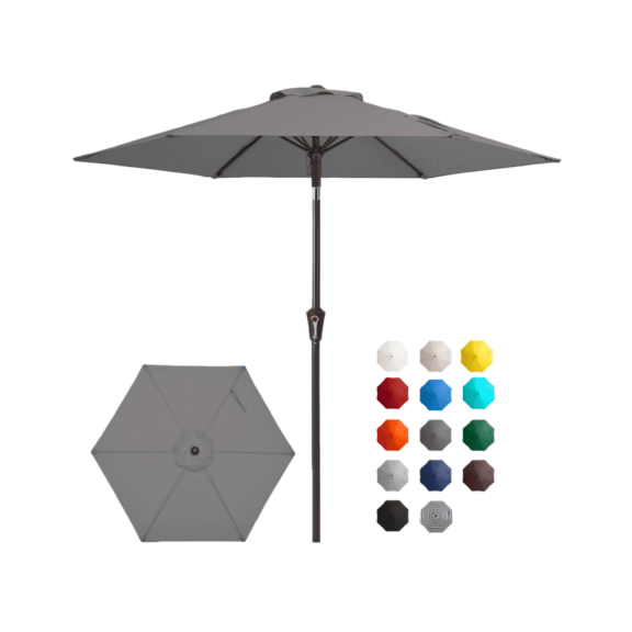 FUNDAZE 7.5' Outdoor Market Patio Umbrella with Push Button Tilt & Crank Lift, UV-Resistant Canopy for Garden, Backyard, Deck, Pool & Patio Dining, Charcoal Gray