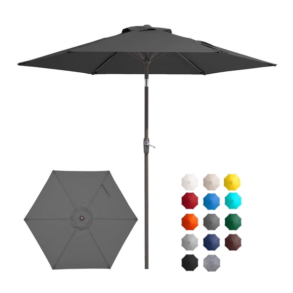 FUNDAZE 7.5' Outdoor Market Patio Umbrella with Push Button Tilt & Crank Lift, UV-Resistant Canopy for Garden, Backyard, Deck, Pool & Patio Dining, Charcoal Gray