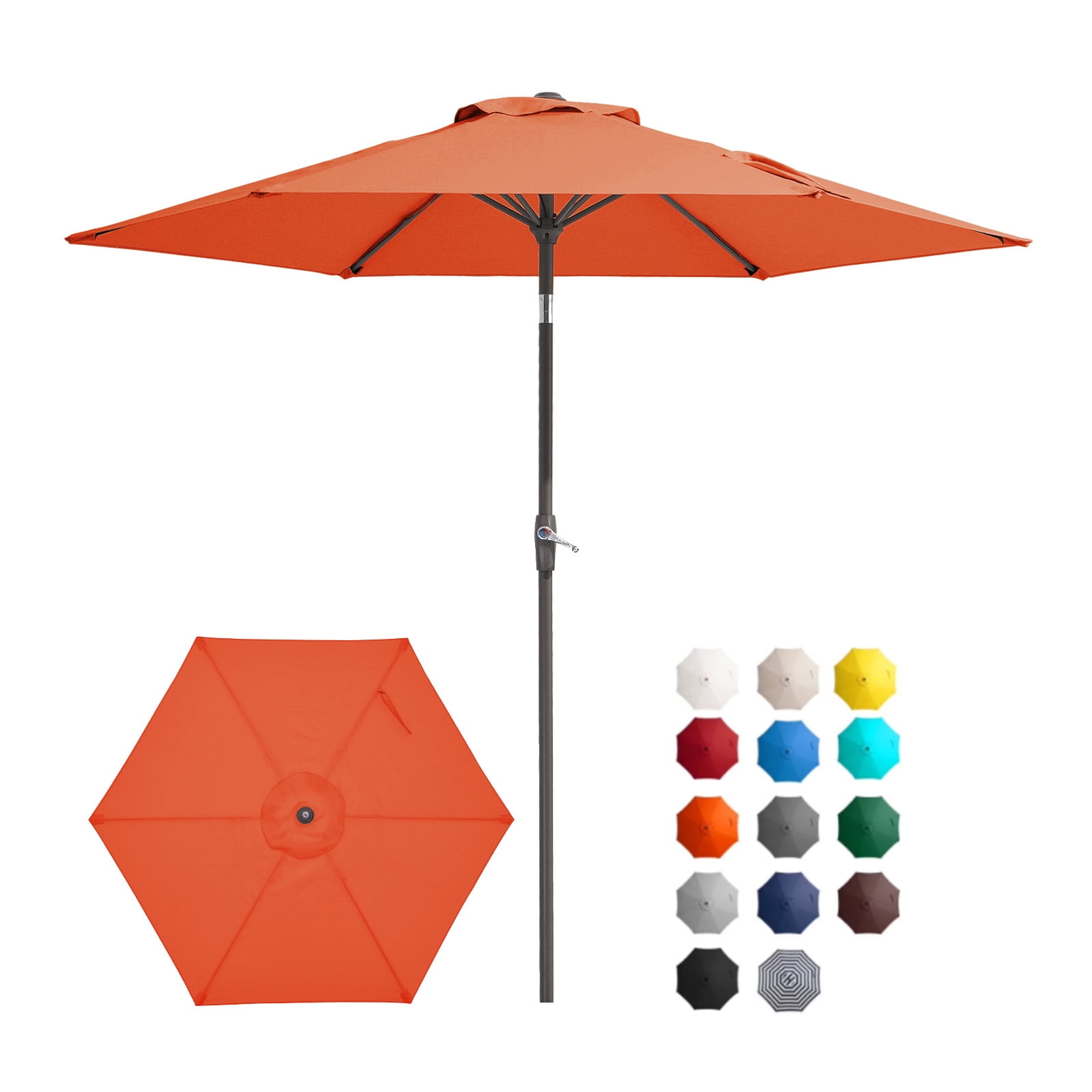 FUNDAZE 7.5' Outdoor Market Patio Umbrella with Push Button Tilt & Crank Lift, UV-Resistant Canopy for Garden, Backyard, Deck, Pool & Patio Dining, Orange