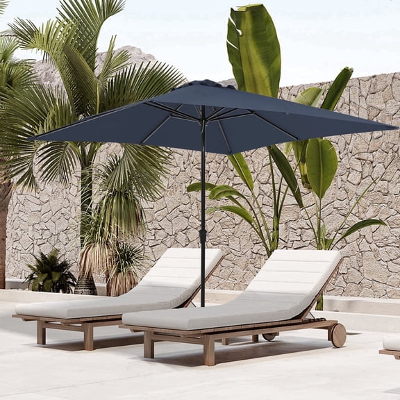 FUNDAZE 8' x 10' Rectangular Patio Umbrella w/ Crank, 8 Sturdy Ribs, Outdoor Shade for Chair Table Deck Garden Patio Poolside Balcony Backyard, Navy Blue